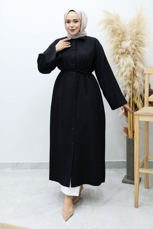 Boydan Düğmeli Beli Bağlamalı Tunik TSD260152 Siyah - 5