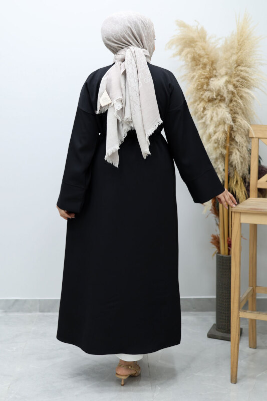 Boydan Düğmeli Beli Bağlamalı Tunik TSD260152 Siyah - 6