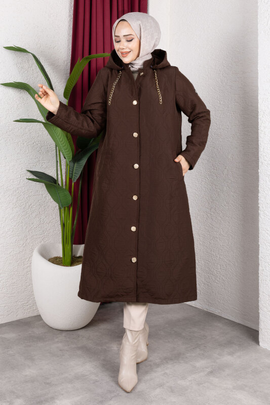 Boydan Düğmeli Kapitone Kap TSD250217 Acı Kahve - 1