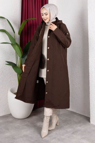 Boydan Düğmeli Kapitone Kap TSD250217 Acı Kahve - 5