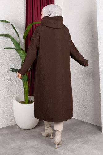 Boydan Düğmeli Kapitone Kap TSD250217 Acı Kahve - 6