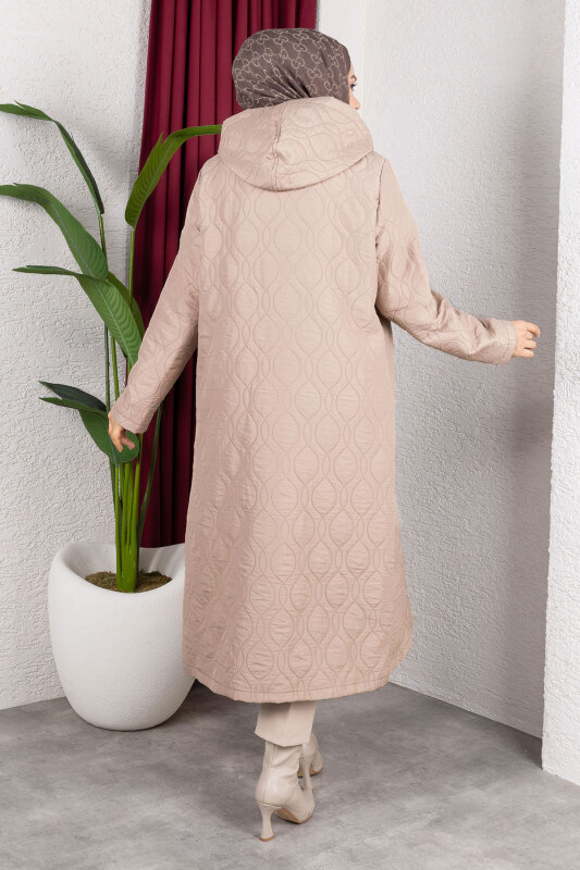 Boydan Düğmeli Kapitone Kap TSD250217 Vizon - 6