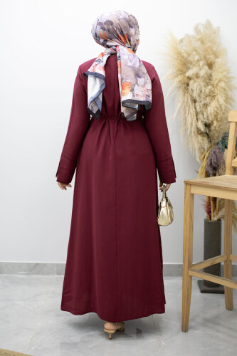 Broş Detaylı Kuşaklı Elbise TSD260198 Fuşya - 6