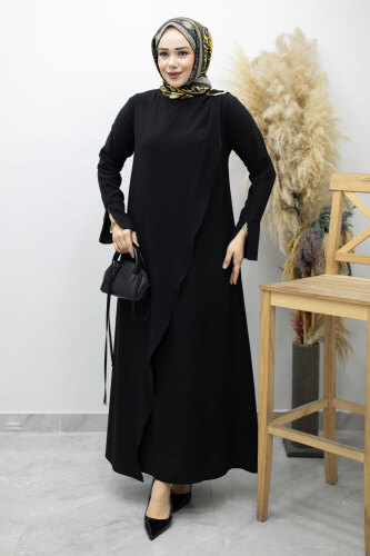 Broş Detaylı Kuşaklı Elbise TSD260198 Siyah - 5