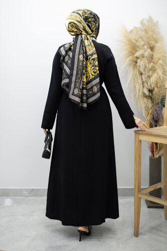 Broş Detaylı Kuşaklı Elbise TSD260198 Siyah - 6