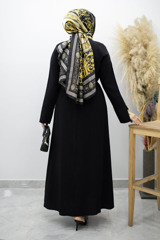 Broş Detaylı Kuşaklı Elbise TSD260198 Siyah - 6