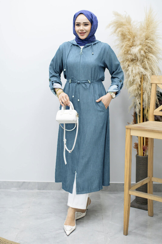 Büyük Beden Fermuarlı Kap TSD260192 Açık Mavi - Tesettür Dünyası