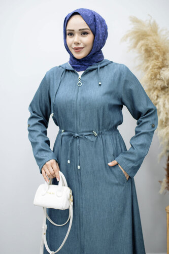 Büyük Beden Fermuarlı Kap TSD260192 Açık Mavi - Tesettür Dünyası (1)