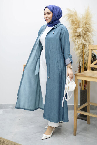 Büyük Beden Fermuarlı Kap TSD260192 Açık Mavi - 3