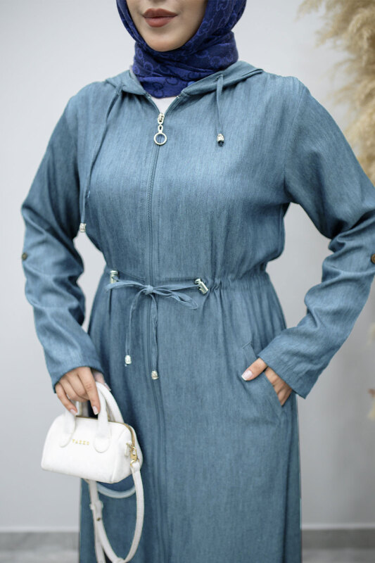 Büyük Beden Fermuarlı Kap TSD260192 Açık Mavi - 4