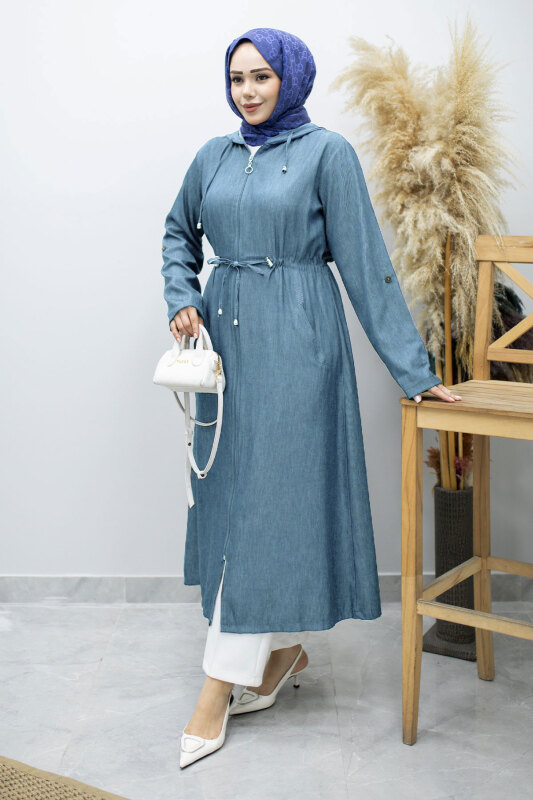 Büyük Beden Fermuarlı Kap TSD260192 Açık Mavi - 5