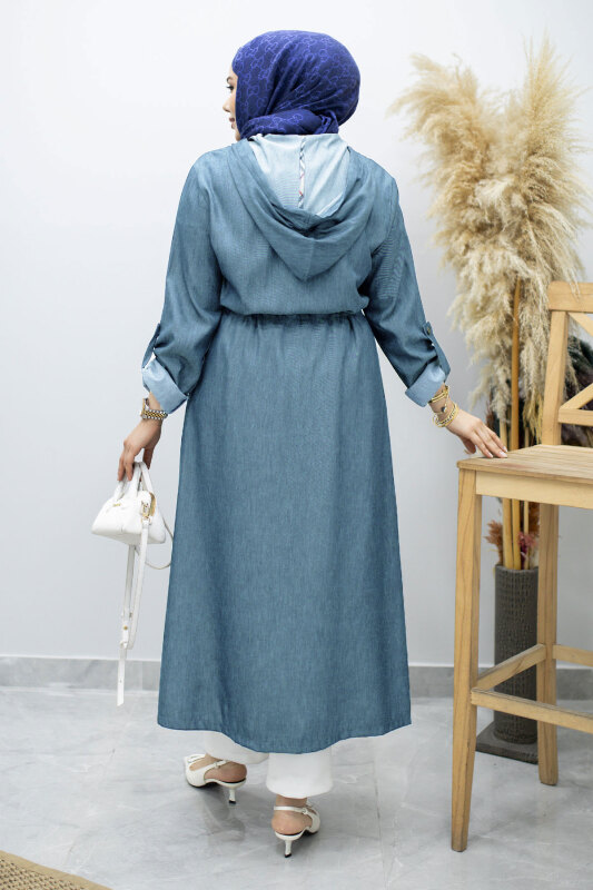 Büyük Beden Fermuarlı Kap TSD260192 Açık Mavi - 6