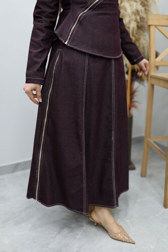 Çapraz Fermuarlı Etekli Takım TSD260144 Bordo - 6