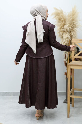 Çapraz Fermuarlı Etekli Takım TSD260144 Bordo - 7