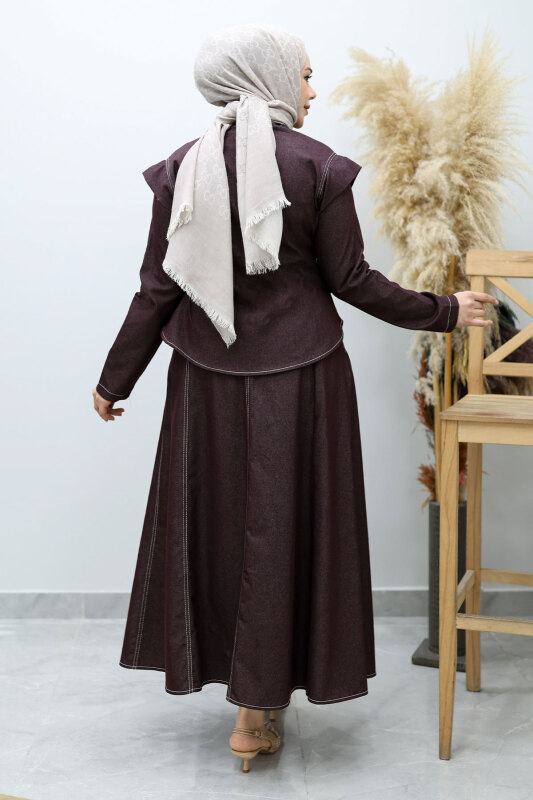 Çapraz Fermuarlı Etekli Takım TSD260144 Bordo - 7