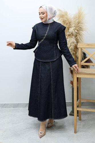 Çapraz Fermuarlı Etekli Takım TSD260144 Koyu Mavi 