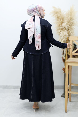 Çapraz Fermuarlı Etekli Takım TSD260144 Koyu Mavi - 7