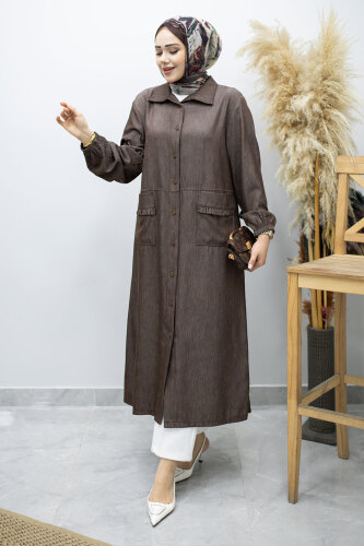 Cebi Fırfırlı Kot Tunik TSD260165 Kahverengi - 1