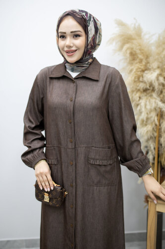 Cebi Fırfırlı Kot Tunik TSD260165 Kahverengi - 2