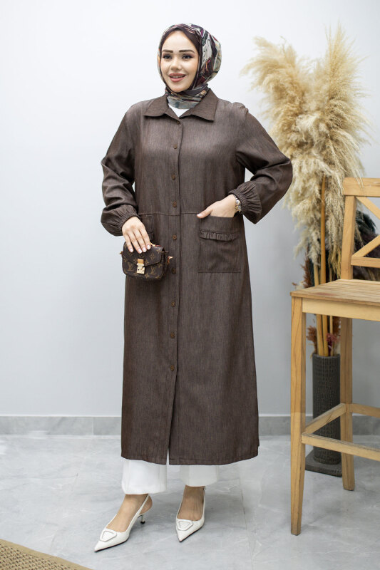 Cebi Fırfırlı Kot Tunik TSD260165 Kahverengi - 3