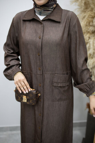 Cebi Fırfırlı Kot Tunik TSD260165 Kahverengi - 4