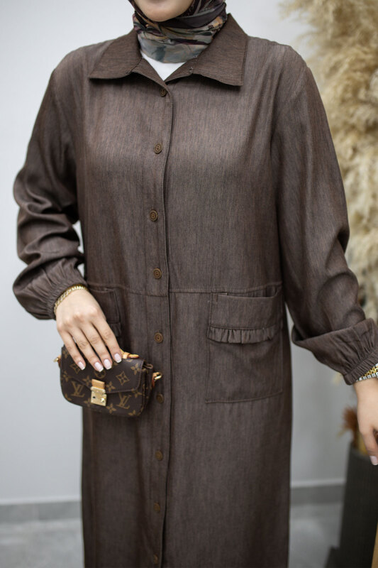 Cebi Fırfırlı Kot Tunik TSD260165 Kahverengi - 4