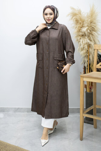 Cebi Fırfırlı Kot Tunik TSD260165 Kahverengi - 5