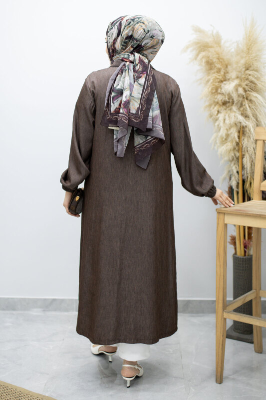 Cebi Fırfırlı Kot Tunik TSD260165 Kahverengi - 6