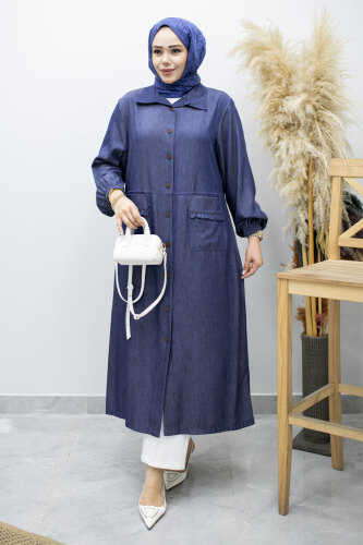 Cebi Fırfırlı Kot Tunik TSD260165 Koyu Mavi - 1