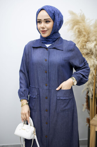 Cebi Fırfırlı Kot Tunik TSD260165 Koyu Mavi - 2