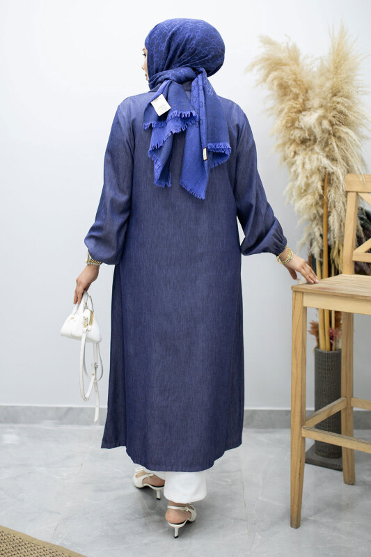 Cebi Fırfırlı Kot Tunik TSD260165 Koyu Mavi - 6