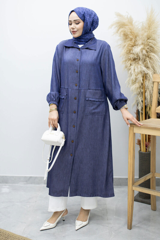 Cebi Fırfırlı Kot Tunik TSD260165 Koyu Mavi - 3