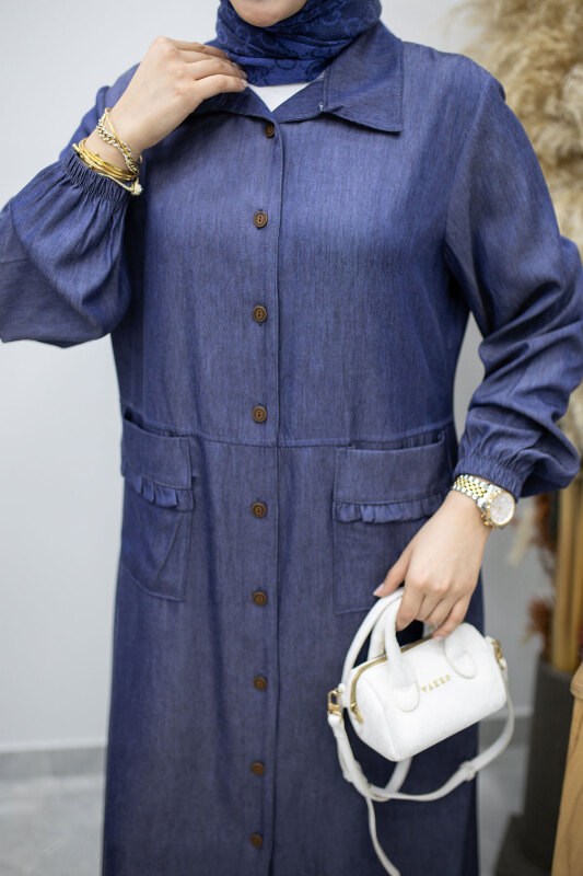 Cebi Fırfırlı Kot Tunik TSD260165 Koyu Mavi - 4