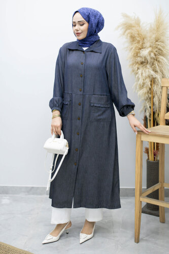 Cebi Fırfırlı Kot Tunik TSD260165 Lacivert - 1