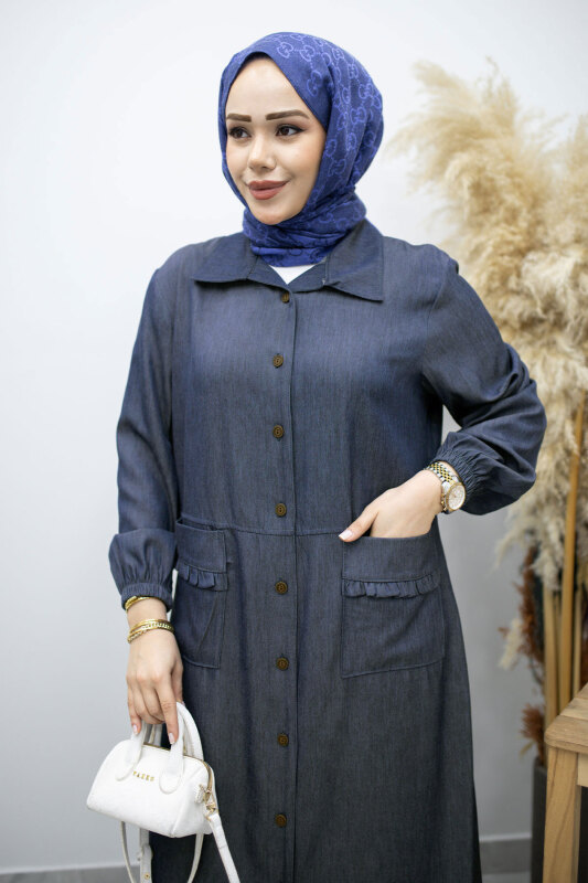 Cebi Fırfırlı Kot Tunik TSD260165 Lacivert - Tesettür Dünyası (1)