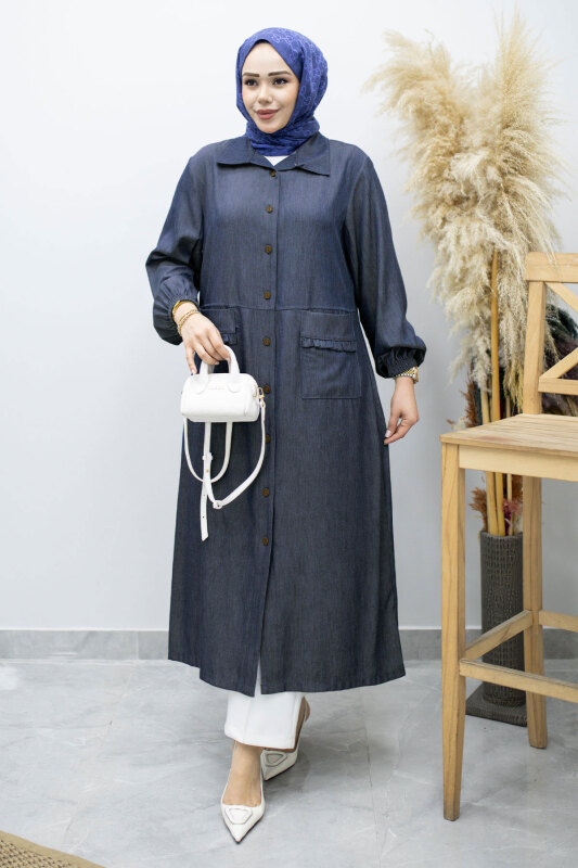 Cebi Fırfırlı Kot Tunik TSD260165 Lacivert - 3