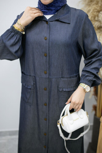 Cebi Fırfırlı Kot Tunik TSD260165 Lacivert - 4