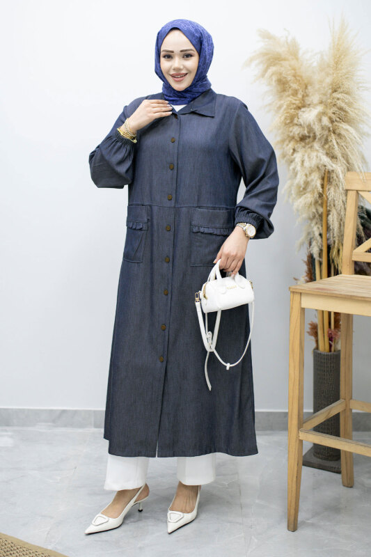 Cebi Fırfırlı Kot Tunik TSD260165 Lacivert - 5