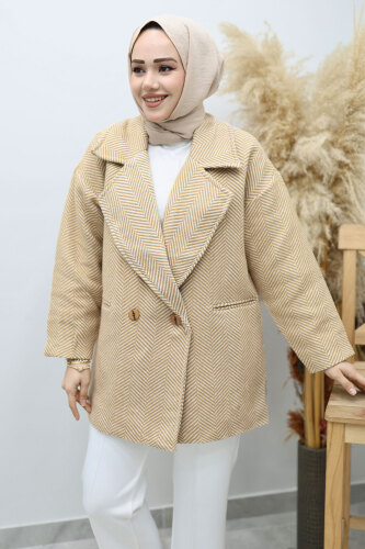 Cepli Balıksırtı Desenli Kaban TSD260129 Bej - 2