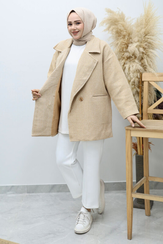 Cepli Balıksırtı Desenli Kaban TSD260129 Bej - 3