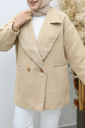 Cepli Balıksırtı Desenli Kaban TSD260129 Bej - 4