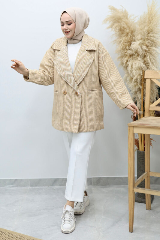 Cepli Balıksırtı Desenli Kaban TSD260129 Bej - 5