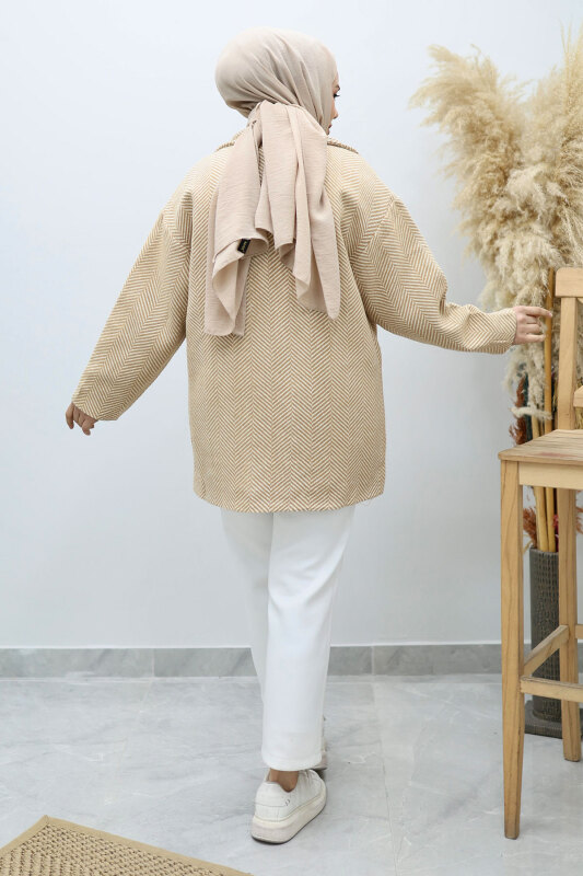 Cepli Balıksırtı Desenli Kaban TSD260129 Bej - 6