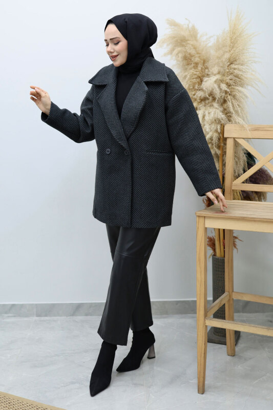 Cepli Balıksırtı Desenli Kaban TSD260129 Füme - 1