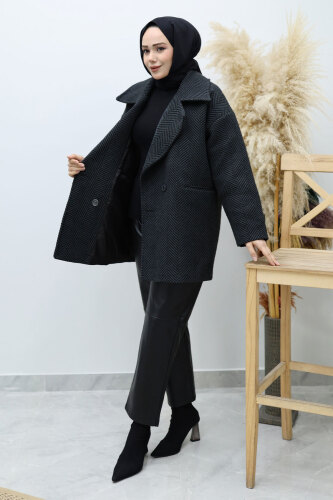 Cepli Balıksırtı Desenli Kaban TSD260129 Füme - 3