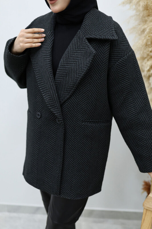 Cepli Balıksırtı Desenli Kaban TSD260129 Füme - 4