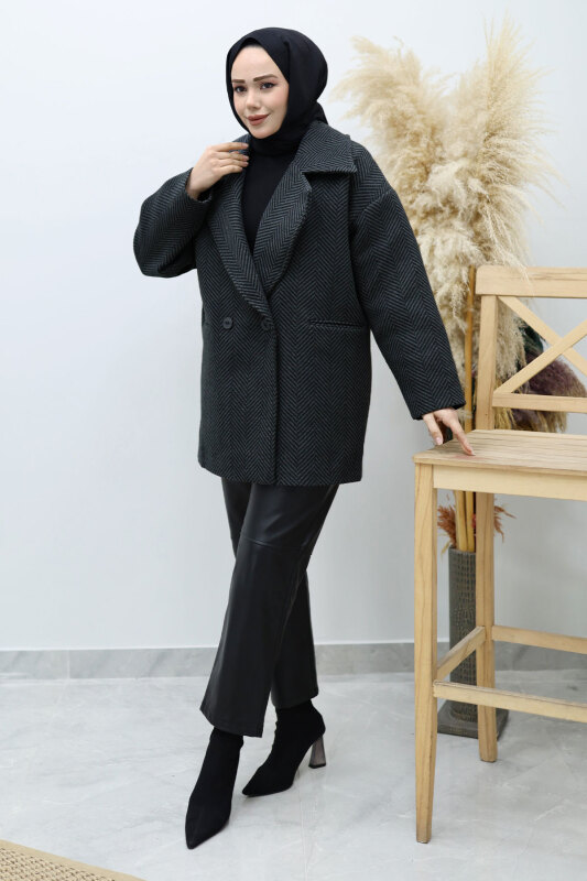 Cepli Balıksırtı Desenli Kaban TSD260129 Füme - 5