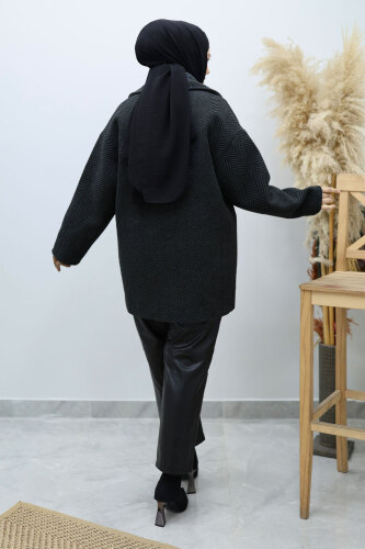 Cepli Balıksırtı Desenli Kaban TSD260129 Füme - 6