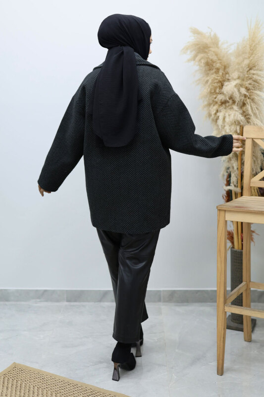 Cepli Balıksırtı Desenli Kaban TSD260129 Füme - 6