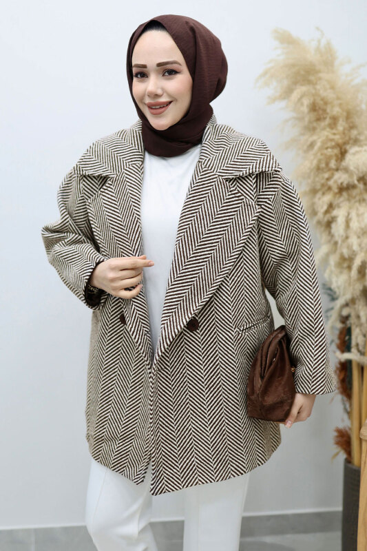 Cepli Balıksırtı Desenli Kaban TSD260129 Kahverengi - 2